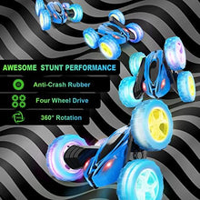 UNO1RC Remote Control Car, RC Cars 2.4GHz Fast Stunt RC Car with Wheel Lights, 4WD 360° Rotating RC Trucks with Headlights, Off Road RC Crawler Xmas Toy Cars for Kids Boys Girls Birthday Gift(Blue)