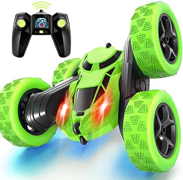 UNO1RC Control Car Stunt RC Cars, 90 Min Playtime, 2.4Ghz Double Sided 360° Rotating RC Crawler with Headlights, 4WD Off Road Drift RC Race Car Toy for Boys and Girls Aged 6-12 Green