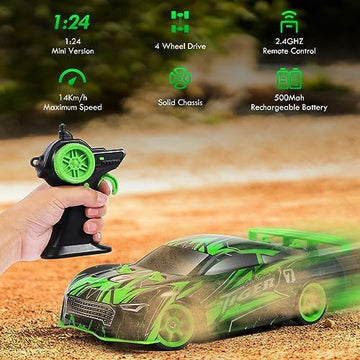 UNO1RC Remote Control Car, RC Drift Stunt Car with LED Lights Glow,14KM/H High-Speed, Rc Car with 2 Rechargeable Batteries, Toy Cars for Boys 4-7, 8-12, Remote Cars for Kids