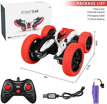 UNO1RC Control Car, Double Sided RC Car, 4WD Off-Road Stunt Car with 360° Flips, 2.4Ghz Indoor/Outdoor All Terrain Rechargeable Electric Toy Cars Gifts for Boys Kids 3 + Year Old (Red)