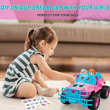 UNO1RC Control Car for Girls, Pink RC Cars with 2 Sets DIY Stickers, 1:20 Scale Remote Control Truck with LED Headlights, Girls Jeep Car Toys for 4 5 6 7 8 Years Old Toddlers Kids Birthday Gifts