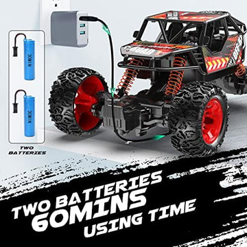 UNO1RC DE66 RC Cars W/Metal Shell, 2.4GHz Remote Control Car W/ 2 Batteries, Alloy Monster Truck for Kids, 60Mins Play Time 175 FT Control Distance Electric Toy Off-Road Crawler Gift for Boys Girls