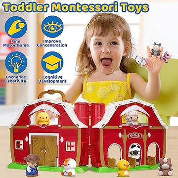 UNO1RC Big Red Barn Farm Animal Playset for 1,2,3 Year Old, Learning Toys Sensory & Cognitive Development Montessori Toys, Christmas Birthday Easter Gift for Baby Toddler Boys Girls Age 12-18 Months