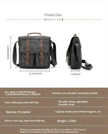 【WEIXIER】Men's Single Satchel Bag, Large Capacity Waterproof Casual Retro Bag