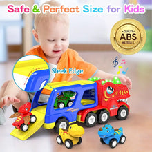 Toys For Boys Girls, 5 In 1 Toy Trucks For Boys With 4 Dinosaur Toy Cars For Toddlers Friction Powered Kids Boy Toys Dinosaur Truck Toys Gifts With Flashing Light & Sound