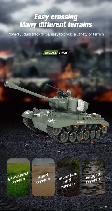 Remote Control 1/18 2.4G American M26 Pan Xing Remote Control Military Simulation Model Boy Toy Tracked Combat Vehicle With Double Bullets For Heavy Tank Multifunctional Collection Gift