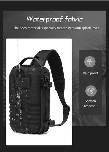 1pc OZUKO Men's Business Shoulder Bag With USB Charging Port Waterproof Sports Messenger Bag, Fashion Casual Chest Bag