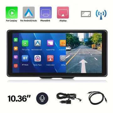 Wireless Portable Car Stereo For Carplay Android Auto Receiver 10.36"Screen With BT WiFi FM Mirror Link Voice Control Front And Back Loop Recording