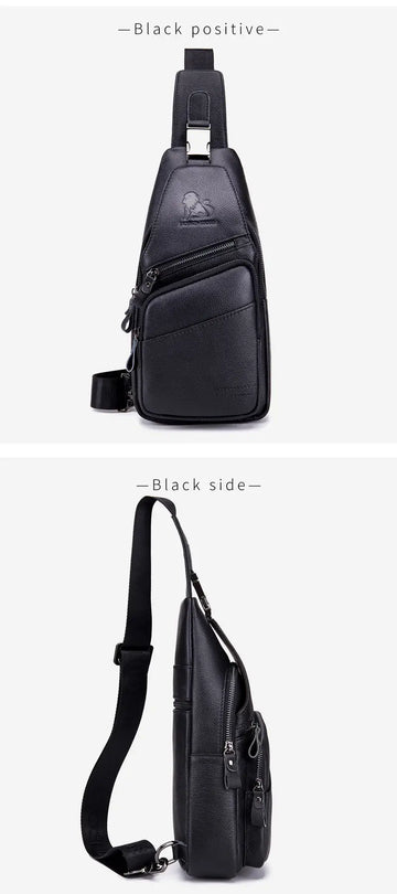 Men's Leather Chest Bag - Fashionable, Wear-Resistant & Large Capacity for Sports & Messaging