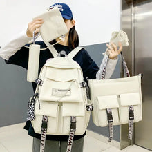 School Bag Female Primary School Students Travel Backpack Men Junior High School High School Students Korean Ins Tide Brand Large Capacity Casual Backpack Five-piece Set