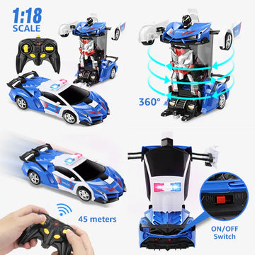 2.4Ghz Long Distance  Remote Control 1:18 Scale Transform RC Car Robot For Kids, One Button Deformation, Police Toy Car With 360 Degree Drifting, Great Toys Gift For  7-11 Years Old Kids Boys Girls