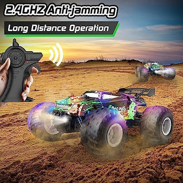 UNO1RC RC Car, 1:18 Scale All Terrain RC Truck, 2WD 20Km/h Remote Control Car, Remote Control Truck with LedLight and Two Rechargeable Batteries, Monster Truck Off Road Racing Car for Kid and Adult