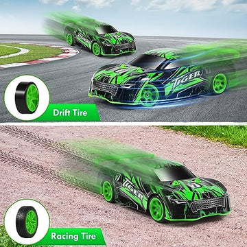 UNO1RC Remote Control Car, RC Drift Stunt Car with LED Lights Glow,14KM/H High-Speed, Rc Car with 2 Rechargeable Batteries, Toy Cars for Boys 4-7, 8-12, Remote Cars for Kids