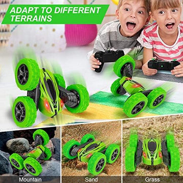 UNO1RC Control Car RC Stunt Car for Kids, 4WD 2.4Ghz Double Sided 360° Rotating RC Car for Boys (Green)