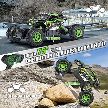 UNO1RC 1:12 Large RC Cars for Boys with Upgraded Lifting Function, 2.4GHz 4WD Remote Control Car Toy Gifts 20km/h Monster Truck for Kids, All Terrain RC Truck for 60Min Play(Green)