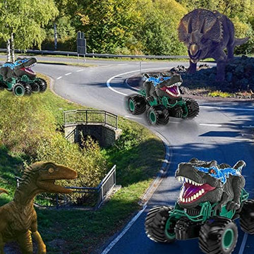 UNO1RC 2.4GHz Remote Control Dinosaur Car Trucks Toys for Kids Boys, RC Dino Car Toys with Light, Sound & Spray, Indoor Outdoor All Terrain Electric RC Car Toys Gifts for 3 4 5 4-7 8-12 Boys Kids