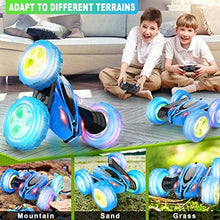 UNO1RC Remote Control Car, RC Cars 2.4GHz Fast Stunt RC Car with Wheel Lights, 4WD 360° Rotating RC Trucks with Headlights, Off Road RC Crawler Xmas Toy Cars for Kids Boys Girls Birthday Gift(Blue)