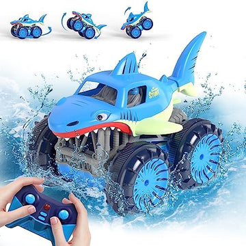 UNO1RC Remote Control Car Wall Direct Charge, Amphibious RC Cars with 2.4Ghz 4WD All Terrain Waterproof RC Shark Truck Toys for Boys Girls 3-12 Years