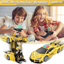 UNO1RC Remote Control Car, Transform Robot RC Cars, 2.4Ghz Transforming Police Car Toy with LED Light, One-Button Deformation & Rotating Drifting, Toys for 5+ Year Boys/Girls