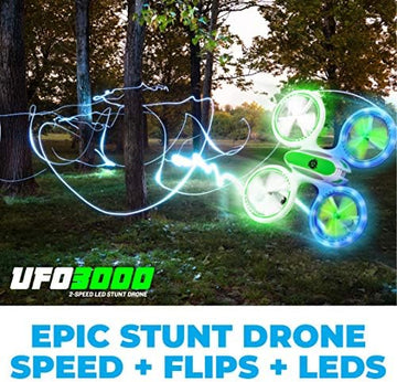 UNO1RC UFO 3000 LED Mini Drone for Kids - Remote Control Drone, Small RC Quadcopter Beginners with LEDs, 360 Flips, 4-Channel Control, 2 Speeds, and Batteries