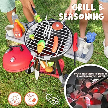 UNO1RC 34 PCS Cooking Toy Set, Kitchen Toy Set, Toy BBQ Grill Set, Little Chef Play, Kids Grill Playset Interactive BBQ Toy Set for Kids