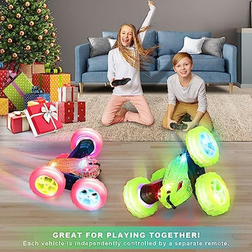 UNO1RC RC Cars, Remote Control Car with Wheel Lights and Headlights, Double Sided 360° Rotating RC Car, 4WD RC Truck for 6 Year Old Boy Gifts 2.4Ghz Stunt Kids Toy Car for Boys Girls (Green)