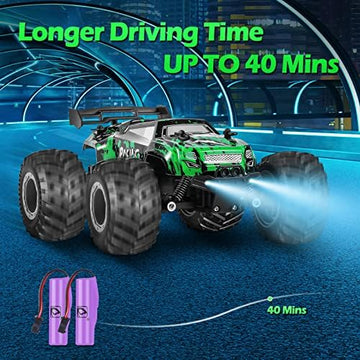 UNO1RC RC Cars,All Terrain Remote Control Car,2WD 2.4 GHz Off Road High Speed 20 Km/h RC Monster Truck Racing Cars with LED Headlight and Two Batteries, Xmas Gifts for Kid and Adults