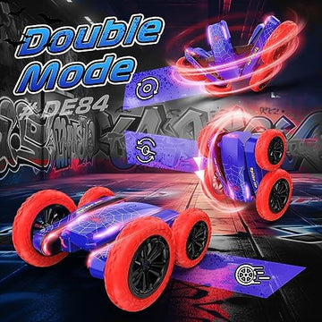 UNO1RC Spider Remote Control Car - Double Sided Mini RC Stunt Car, 360°Rotating 4WD Off-Road RC Cars with Headlights 2.4Ghz Indoor/Outdoor Rechargeable Toy Car for Boys Age 4-7 8-12 Birthday Xmas Gift