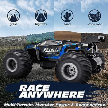 UNO1RC RC Cars for Boys 8-12, 1:18 Scale 25 KM/H Fast Remote Control Car for Adults, 2.4GHz 2WD Off Road Monster Truck with 2 Rechargeable Batteries & LED Lights, Toys Gifts for Kids