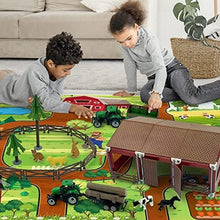 UNO1RC Farm Playset Mini Barn Farm Toys 119PCS Plastic Animals Figurines and Fence with Map Figures Farmer Vehicle Truck with Forestry Trailer for 3-12 Years Old Kids Boys Girls Toddlers