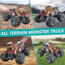 UNO1RC Remote Control Monster Truck, 2.4GHz All Terrain Remote Control Monster Cars, 1:16 Monster Truck RC Trucks, Remote Monster Car with Spray Music and Light for Boys 4-7 8-12 Kids