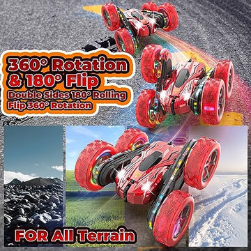 UNO1RC Remote Control Car, Rc Cars with Flowing Lights、Wheel Lights and Headlights, 2.4GHZ 4WD Fast Rc Car, 360° Flips Double Sided Driving Race Car,Rc Drift Cars for Boys Girls Birthday Gift