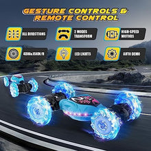 UNO1RC Remote Control Car,2.4GHz LED Gesture Sensing RC Stunt Car,4WD Double Sided Rotation RC Car with Lights and Music,All Terrain Rotation Drift Car Birthday Gifts for Boys Girls (Blue)