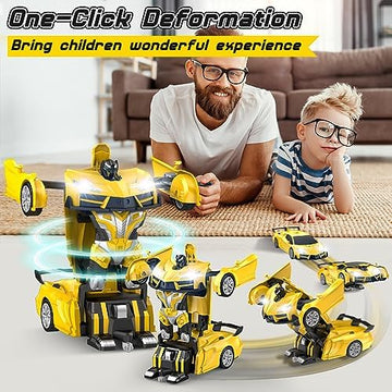 UNO1RC Remote Control Car，Transform Robot RC Cars with Cool LED Headlights, 2.4Ghz Toys Car with 360 Degree Rotation and One-Button Deformation, Christmas Birthday Gifts for Boys Girls