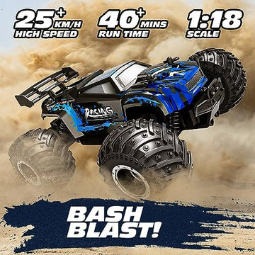 UNO1RC RC Cars for Boys 8-12, 1:18 Scale 25 KM/H Fast Remote Control Car for Adults, 2.4GHz 2WD Off Road Monster Truck with 2 Rechargeable Batteries & LED Lights, Toys Gifts for Kids