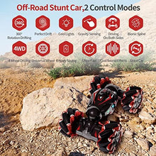 UNO1RC Red RC Stunt Car, 2.4GHz 4WD Remote Control Gesture Sensor Toy Cars, Double Sided Rotating Off Road Vehicle 360° Flips with Lights Music, Toy Cars for Boys & Girls Birthday