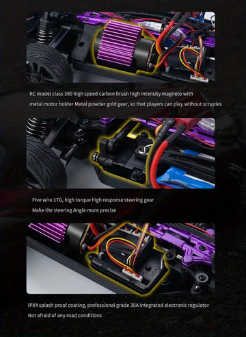 Q142 New 35km/h Retro Muscle Car High-speed Car Professional-level High-speed Carbon Brush Motor 1:16 Four-wheel Drive Alloy Drift Flat Racing Car 7.4v1300mAh Rechargeable Lithium Battery