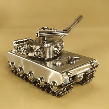 Original Handmade Tank Model Toy, Stainless Steel Military Model Craft Decoration, Creative Gift, Tower Rotating Crawler Tank Toy
