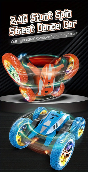 2.4G Toy Car, Remote Control Stunt Car, Responsive 360 ° Rotating Fancy Stunt Performance, Double-sided Driving, Free Rolling, Cool Lights, Suitable For Various Road Surfaces, Beautiful Music