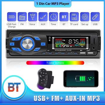 1DIN Car MP3 Player In-Dash Car Radio Stereo Audio Music Stereo Support BT+ USB+ FM+ AUX-IN With Steering Wheel Remote Control