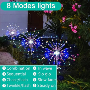 2pcs Solar Fireworks Lights, 60/150/200 LEDs, Outdoor DIY Solar Lights, Garden Decorative Lights, Waterproof Fairy Lights, Lawn Lights