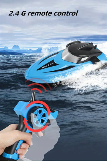 Mini Remote Control Boat Electric Waterproof Speedboat Model 2.4G Competitive Race Boat Water Play Toy Rechargeable Wheel Boat For Boy, Children's Gift