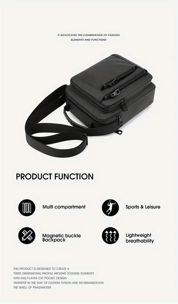 Men's Casual Vertical Small Square Shoulder Bag, Waterproof Nylon Multi-layer Zipper Handbag Crossbody Bag