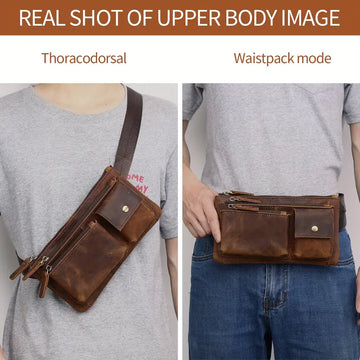 Casual Vintage Genuine Leather Waist Bag, Slim Mobile Phone Bag, Retro Crossbody Bag