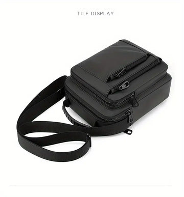 Men's Casual Vertical Small Square Shoulder Bag, Waterproof Nylon Multi-layer Zipper Handbag Crossbody Bag
