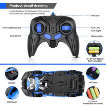 2.4Ghz Long Distance Remote Control Car 1:18 Scale Model Racing Car,  With One-Button Deformation, 360°Drifting, Transforming Car , Transforming  Robot RC Car,  For 8+Years Boys Kids