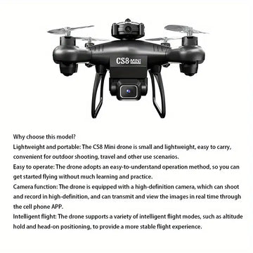 CS8 Mini Drone With Two Battery Ultra-Light Children's Toys, Remote Control Quadcopter, 1080p HD Pixels, Long Flight Time, Take Your Mini Toy Flying Machine Suitable For Beginners Children's Toys Holiday Gifts.