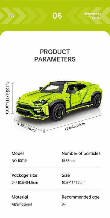 1538/PCS MOULD KING Car Model Series NO.LAMBO-URUS  Speed Sports Car Bricks Toys Building Blocks Bricks Educational Toys Kids Toys Boy And Girl DIY Toys Holiday Gift 10019