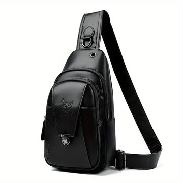 Men's Fashion Simple PU Leather Crossbody Bag, Multifunctional Travel Chest Bag