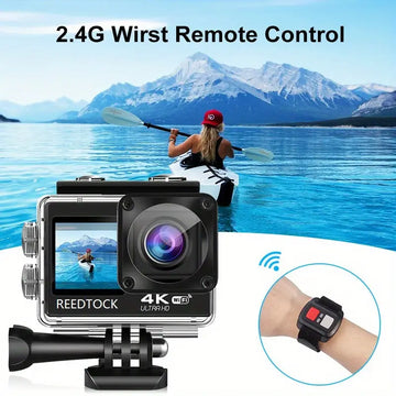 Action Camera With 4K Dual Screen, Underwater Waterproof Camera With Remote Control WiFi Sports Video Recorder Helmet Accessories Kit (without Card)